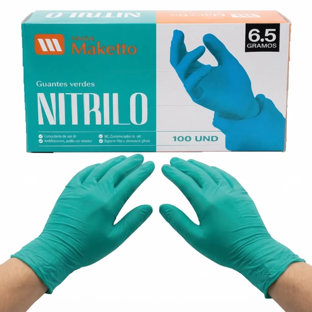 GUANTE NITRILO VERDE 6.5GR - MAKETTO CAJA X 100U
